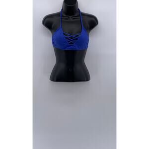 XHILARATION Women's Royal Blue Cutout V-Neck Halter Swim Top SZ S